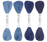 CABODYALS 4 Skeins 4 Colors 80M Blue Cotton Sashiko Floss Thread Variegated Quilting Embroidery Cross Stitch Threads Friendship Bracelets String Bulk Kit for Sewing Making Craft Stitching Supply