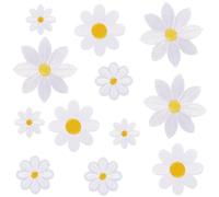 CABODYALS 4 Styles 24Pcs White Flower Embroidery Iron On Patch Bulk Floral Appliques Sew On Cute Daisy Badge Decorative Repairing Patches for Sewing Clothes Dresses Bags Shirts Shoes Jeans Diy Crafts