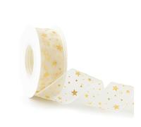 CABODYALS 40 Yards 25mm Gold Star Sheer Ribbon Trim Gift Wrap Stars Ribbon Snow Yarn Pentagram Transparent Chiffon Ribbon with Spool for Sewing Making Craft Gift Wrapping DIY Christmas Decor Supply