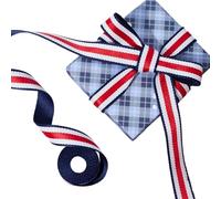 CABODYALS 40mm 4th of July Ribbon American Flag Red White Blue Polyester Ribbons Independence Day Patriotic Striped Fabric Lace Trim Rolls for Sewing Making Craft Gift Wrapping Party Decor Supply
