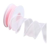 CABODYALS 40mm Pink Ribbon with Pearls Fishtail Chiffon Bead Sheer Organza Silk Mesh Pearl Edge Transparent Fabric Ribbons Trim Bulk for Sewing Making Crafts Gift Wrapping Flower Bouquet Wreaths