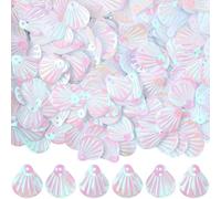 CABODYALS 416Pcs Ab White Shell Shaped Sequins Shells Shape 2 Holes Sequin Loose Seashell Paillette Mermaid Scales Resin Glitter Bulk for Making Clothes Embroidery Pendant Accessories Diy Craft