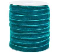 CABODYALS 45.72M 10mm Thin Dark Cyan Velvet Ribbon Single Faced Fabric Rolls Soft Vintage Crushed Velvet Ribbons With Spool for Sewing Dress Clothes Decor Gift Wrapping Bows Bouquets Diy Craft
