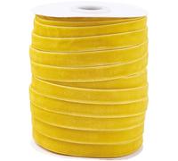 CABODYALS 45.72M 10mm Yellow Thin Velvet Ribbon Rolls Vintage Soft Single Faced Sewing Crushed Velvet Fabric With Spool Narrow Ribbons for Wedding Decoration Gift Wrapping Head Ornament Diy Craft