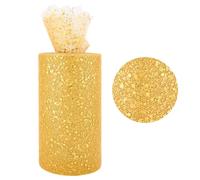 CABODYALS 45.72M 150mm Gold Tulle Roll Sparkle Sequins Mesh Fabric Sheer Netting Cloth By The Metre Glitter Polyester Wide Spool Ribbons for Making Festival Home Decor Clothing Accessories Diy Crafts