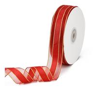 CABODYALS 45.72M 25mm Burgundy Organza Ribbon Gold Edge Red Sheer Transparent Trim Clear Soft Smooth Fabric Mesh Voile Chiffon Ribbons With Spool for Making Bow Gift Wrapping Hair Braid Wedding DIY