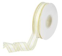 CABODYALS 45.72M 25mm Gold Edge Ribbon Metallic Organza Ribbon Christmas Sheer Transparent Chiffon Silk Wrapping Ribbons Wired with Spool for Wrapping Gift Making Craft Dress Wreaths Decor Supply