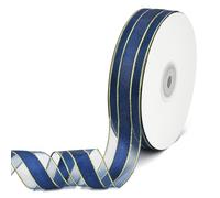 CABODYALS 45.72M 25mm Navy Blue Organza Ribbon With Gold Edge Trim Sheer Transparent Clear Fabric Soft Smooth Mesh Voile Shimmer Spool Ribbons for Gift Wrapping Bouquet Hair Braiding Wedding Decor Diy