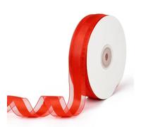 CABODYALS 45.72M 25mm Wide Red Sheer Organza Ribbon Transparent Mesh Voile Chiffon Striped Satin Edge Fabric Yarn Ribbons Bulk for Sewing Making Crafts Gift Wrapping Bouquets Wedding Wreaths Decor