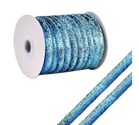CABODYALS 45.72M 3/8 Inch Blue Sequin Trim Metallic Glitter Velvet Ribbon Single Face Gradient Thin Fabric Ribbons Bundle Rolls with Spool for Crafts Christmas Bouquet Sewing Party Decor Diy Project