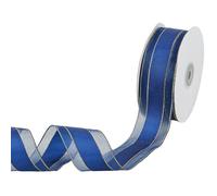 CABODYALS 45.72M 40mm Blue Sheer Organza Ribbon with Gold Edging Wide Silk Transparent Mesh Trim Chiffon Fabric Yarn Ribbons Bulk for Sewing Making Crafts Gift Wrapping Bouquets Xmas Home Decor Diy