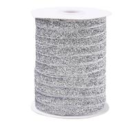 CABODYALS 45.72M 9.5mm Silver Metallic Glitter Velvet Ribbon Sparkle Sequin Paillette Trim Single Side with Spool Fabric Ribbons for Sewing Making Bow Choker Decor Gift Wrapping Diy Craft Supply