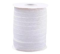 CABODYALS 45.72M 9.5mm White Metallic Shiny Velvet Ribbon Sequin Paillette Strip Solid Color Single Side Shimmer Fabric Ribbons for Sewing Making Wedding Bridal Bouquet Clothes Decor Diy Craft Supply