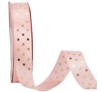 CABODYALS 45.72M Wide 1 Inch Pink Polka Dot Craft Ribbon Gold Stamping Polyester Printed Fabric Ribbon for Gift Wrapping Diy Jewelry Hair Bows Gift Packaging Craft Wedding Party Sewing Holiday Decor