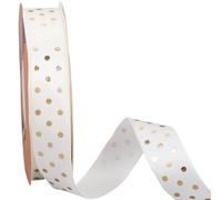 CABODYALS 45.72M Wide 1 Inch Polka Dot Craft Ribbon Gold Stamping White Printed Fabric Ribbon for Gift Wrapping Diy Jewelry Hair Bows Gift Packaging Craft Wedding Party Sewing Holiday Decor Supplies