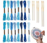 CABODYALS 48 Skeins 8 Colours 360M Blue Sashiko Thread Quilting Cotton Embroidery Floss Cross Stitch Friendship Bracelets Yarn String Bulk Kit with 6Pcs Needles for Hand Sewing Mending Bracelet Craft