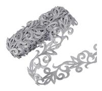 CABODYALS 4M 36mm Sliver Embroidery Polyester Ribbons Adhesive Flower Iron on Lace Trim Metallic Floral Sew on Applique Ribbon for Sewing Making Cloth Costumes Dress Decor Crafts Supply