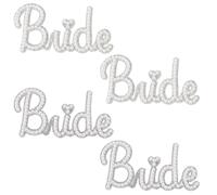 CABODYALS 4Pcs 2 Colours Pearl Rhinestone Bride Letter Patches Iron On Glitter Crystal Appliques Sew on Fabric Letters Stick for Sewing Bridal Wedding Dresses Clothes Handbag Hats Shoes Decor Gift Diy