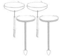 CABODYALS 4Pcs 2 Styles Barefoot Sandals Anklet Chain Foot Jewellery Womens Alloy Boho Silver Rhinestone Crystal Summer Beach Anklets Bracelet with Toe Ring for Women Wedding Party Accessories