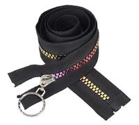 CABODYALS 4Pcs #5 Black Rainbow Nylon Zipper Tape Sliver Metal Pull Resin Coil Metallic Colorful Separating Zippers Bulk for Sewing Making Repair Coat jacket Tailor Bag Clothing Garment Craft