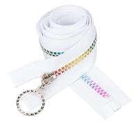 CABODYALS 4Pcs #5 White Metallic Rainbow Zipper Tape Nylon Coil Colorful Teeth Sliver Metal Pull Separating Zippers Bulk for Sewing Making Repair Coat Jacket Tailor Clothing Garment Decor Craft