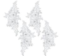 CABODYALS 4Pcs Beaded Lace Appliques White Pearl 3D Flower Crystal Applique Polyester Embroidery Floral Glitter Rhinestone Sew on Patches for Sewing Making Dresses Clothes Wedding Decor Diy Crafts