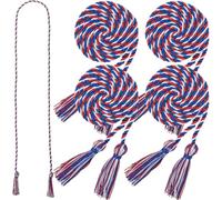 CABODYALS 4Pcs Red White And Blue Grad Honor Cord Braid Tassel Rope String Belt Decor Long Soft Silk Multi Color Fringed Cords for College Students Graduation Ceremony Bachelor Master Doctoral