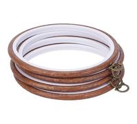 CABODYALS 4Pcs Round Embroidery Hoop Plastic Circular Frame Alloy Hanging Ring Display Vintage Cross Stitch Ornament Walnut Decorative Imitation Wood Hoops for Diy Craft Hand Sewing Projects Gifts
