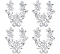 CABODYALS 4Pcs Silver Sequins Applique Sparkle Flower Patches Embroidery Sequin Sew On Trimming Floral Polyester Appliques for Sewing Making Clothing Accessories Dresses Costume Decoration Diy Craft