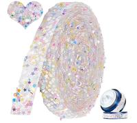 CABODYALS 5.47 Yards Colourful Rhinestone Strips Self Adhesive Sparkle Shimmer Star Sequins Hot Dril Crystal Ribbons Iron On Sticker Applique Trim for Making Home Gifts Wedding Decor Party Diy Craft