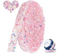 CABODYALS 5.47 Yards Pink Rhinestone Strips Self Adhesive Glitter Shimmer Star Sequins Hot Dril Ribbons Sticker Iron On Crystal Applique Trimming for Making Home Gifts Wrapping Wedding Decor Diy Craft