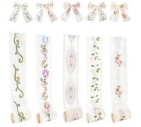 CABODYALS 5 Rolls 9.14M Sheer Tulle Ribbon Organza Embroidered Floral Trim Vintage Flower Leaf Vine Pattern Lace Edge Decorative Ribbons for Sewing Making Dresses Wedding Home Decor Diy Craft Supply
