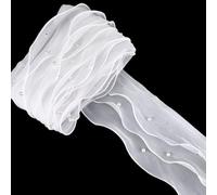 CABODYALS 5 Yards 115mm White Pearl Lace Trim Layered Organza Ruffle Fabric Vintage 3d Applique Pleated Edged Sheer Chiffon Wide Ribbons for Sewing Making Clothing Accessories Decor Bridal Diy Crafts