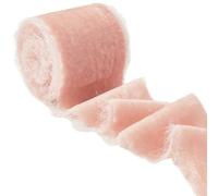 CABODYALS 50mm 2.74M Pink Nylon Velvet Crushed Fabric Frayed Ragged Raw Edge Fringe Trim Light Colour Chiffon Vintage Wide Ribbon Roll for Gift Wrapping Flower Bouquet Invitations Decoration Diy Craft