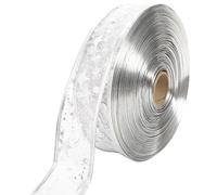 CABODYALS 55mm Silver Star Ribbon Wired Christmas Transparent Organza Ribbon Wide Music Note Glitter Metallic Sheer Ribbons Bulk with Spool for Sewing Making Crafts Bouquets Xmas Wedding DIY Supply