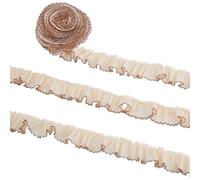 CABODYALS 5M 30mm Apricot Pleated Chiffon Ribbons Ruffle Tulle Soft Lace Trim Brown Thread Edge Gathered Ruffled Frill Ribbon for Sewing Making Dresses Hair Accessory Diy Craft Supply