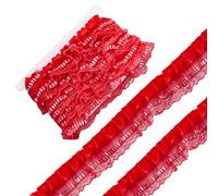 CABODYALS 5M 55mm 2 Layer Red Ruffle Double Pleated Satin Organza Lace Edge Trim Vintage Gathered Ruffled Sequins Edging Trimming Wide Ribbon for Sewing Making Clothes Dresses Decoration Diy Craft
