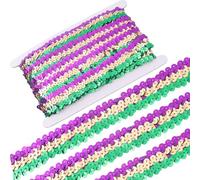 CABODYALS 5M Color Sequin Ribbons Flat Round Rainbow Bling Paillette Metallic Glitter Sequins Sparkling Beaded Strip Fabric Lace Trim for Sewing Making Dresses Party Home Decor Diy Crafts