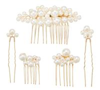 CABODYALS 5Pcs Gold Pearl Hair Bobby Pins Barrettes Clips Jewellery Accessories Set Multi Style Vintage Decorative Metal Non Slip Comb U Shape Pin for Women Wedding Prom Bridal Bridesmaid Gifts Diy