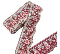 CABODYALS 6.86M 60mm Red Flower Embroidered Ethnic Ribbon Jacquard Sequins Trimming Tape Vintage Floral Embroidery Beaded Woven Trim Ribbons for Sewing Making Christmas Decor Clothes Diy Craft Supply