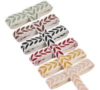 CABODYALS 6 Rolls 16.45M 25mm Embroidered Jacquard Leaf Ribbon Multi Colour Leaves Pattern Fabric Flat Boho Webbing Strap Polyester Trims for Sewing Making Bag Belts Clothing Accessories Diy Craft