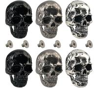 CABODYALS 6Pcs 3 Colors Halloween Skull Rivets With Screw Goth Alloy Conchos Pins Vintage Skeleton Stud Buttons Decorative Rock Style Rivet for Leather Purse Bags Decor Clothing Accessories Diy Craft