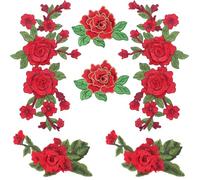 CABODYALS 6Pcs 3 Styles Red Flower Embroidery Applique Sew On Vintage Floral Leaves Pattern Shaped Cloth Appliques Repair Decorative Lace Patches for Jacket Dress Jeans Sweater Hats Bags Decor Diy