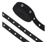 CABODYALS 7.32M Metal Snap Tape Ribbon with Light Gold Tone Alloy Eyelets Hollow Button Buckle Straps Strips Fastener Black Flat Cotton Soft trim for Sewing Making Clothes Accessories Crafts Supply