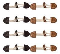 CABODYALS 8 Sets Brown Black Pu Leather Toggle Closure with Resin Horn Sew on Toggles Closures Clasps Buttons Vintage Button Bulk for Sewing Making Coat Clothing Jacket Sweater Diy Accessories