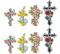 CABODYALS 8Pcs 4 Styles Floral Cross Patches Iron On Embroidered Sequin Flower Patterns Embroidery Cloth Decorative Appliques for Sewing Making Clothing Accessories Decoration Diy Crafts