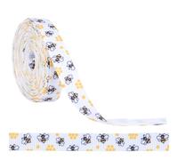CABODYALS 9.14M 10mm Bumble Bee Print Ribbon White Spring Theme Grosgrain Fabric Polyester Yellow Bees Pattern Thin Printed Ribbons Roll for Sewing Making Bows Diy Craft Gift Wrapping Bouquet Decor