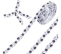 CABODYALS 9.14M 10mm White Paw Print Ribbon Dog Bone Cat Thin Grosgrain Fabric Trim Black Puppy Pattern Cute Animal Pet Ribbons for Sewing Making Bows Gift Wrapping Birthday Party Decor Diy Craft