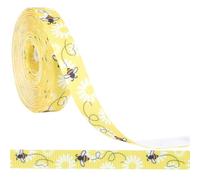 CABODYALS 9.14M 10mm Yellow Bumble Bee Ribbon White Bees Pattern Print Fabric Spring Themed Grosgrain Polyester Ribbons Thin Bulk Roll for Sewing Making Crafts Wreaths Diy Hair Bows Party Home Decor