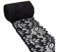 CABODYALS 9.14M 11cm Black Elastic Lace Trim Vintage Floral Edge Trimmings Embroidered Applique Fabric Nylon Stretchy Wide Mesh Ribbons for Sewing Making Clothing Accessories Home Decor Diy Craft